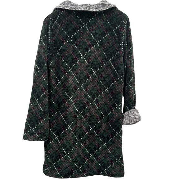 Stan Herman Wrap Front Robe Womens Medium Dark Green Pink Fleece Pockets - Picture 3 of 9